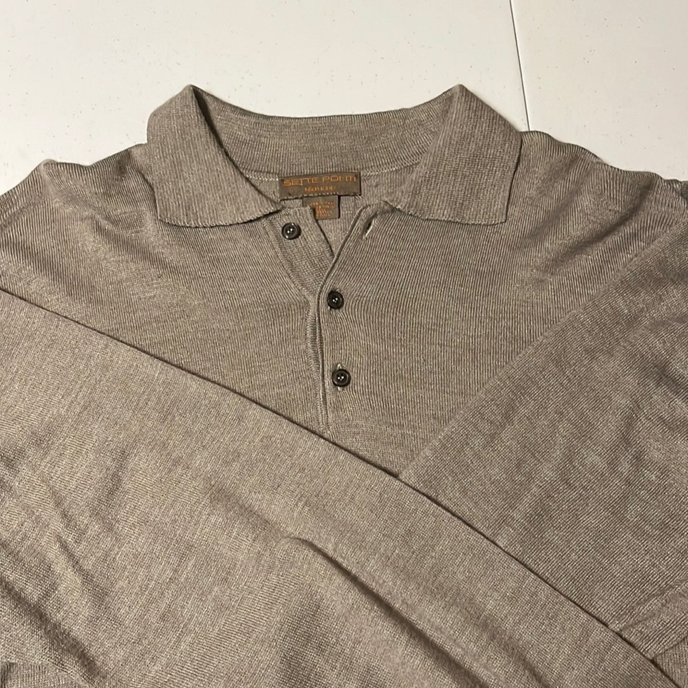 Sette Ponti Italian wool pullover sweater with collar, tan, sz L